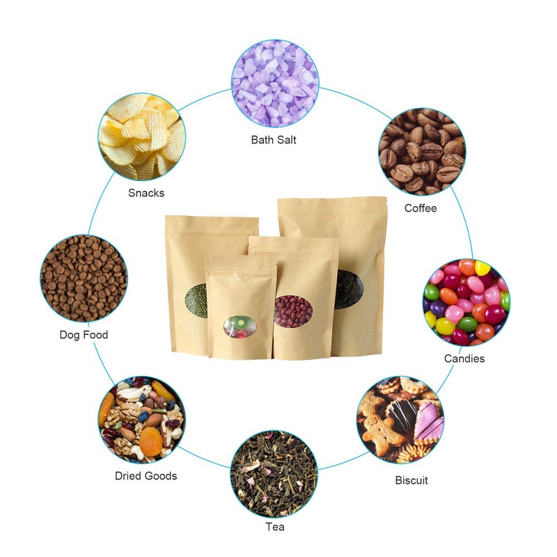 SumDirect Kraft Paper Bags Zip Lock Stand-up Reusable Sealing Food Pouches with Transparent Window and Tear Notch for Storing,Cookie,Dried Foods,Snack,5.5x 7.4 inches,4.4oz,Pack of 50 - Image 5